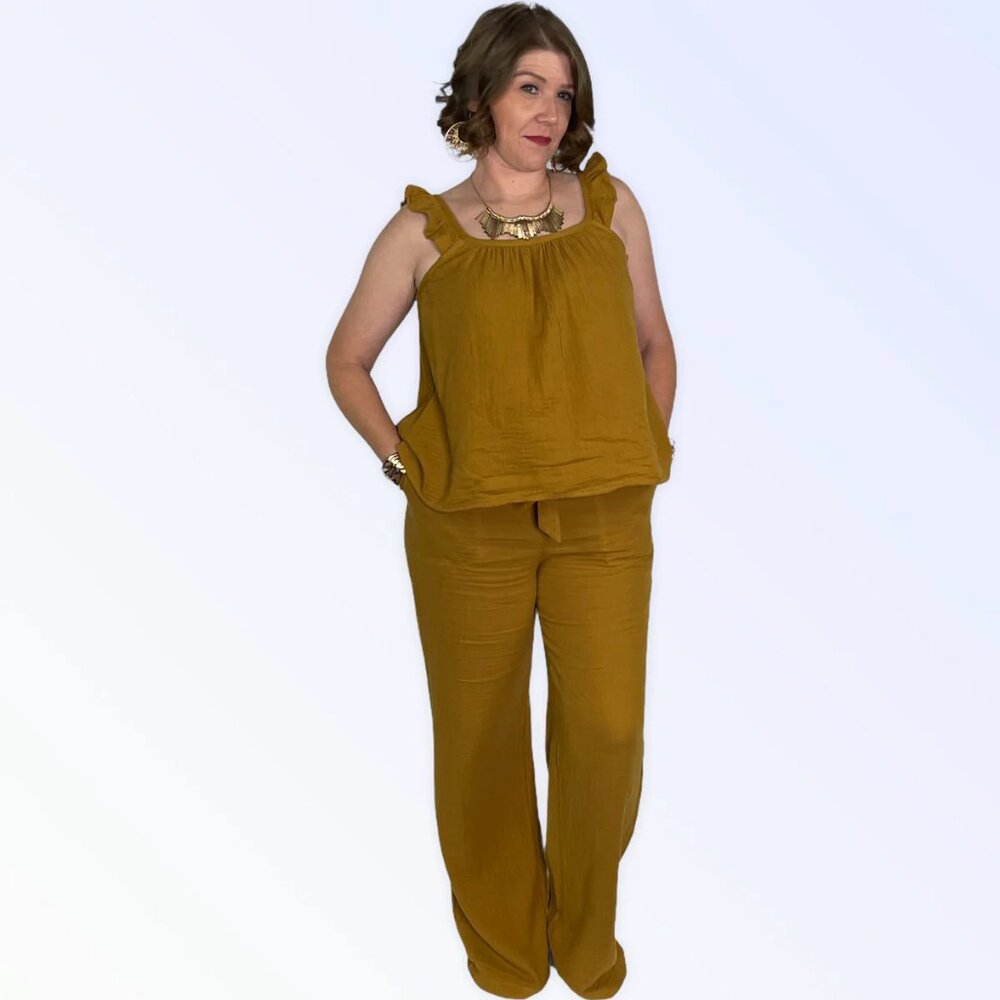 Gauze Ruffled Strap Tank - Picture 3 of 3